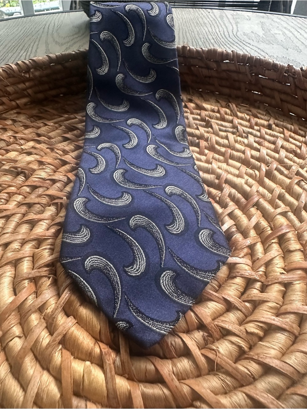 Vintage GIORGIO ARMANI Silk Tie Blue Swirl Jacquard Paisley Made In Italy 90s